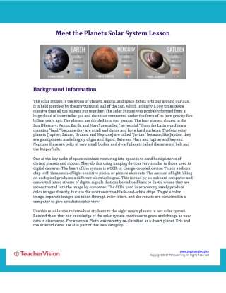 Meet the Planets Background Information Worksheet