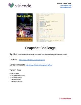 Code a Snapchat Filter Lesson Plan from Vidcode