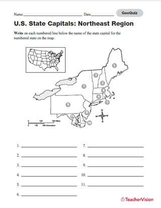 Geography Quiz Northeast U S State Capitals Printable 3rd 8th