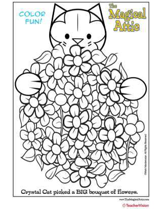 Magical Attic Crystal Cat Bouquet Coloring Page