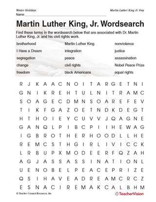 Martin Luther King, Jr. Word Search Activity