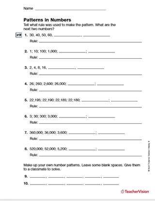 Patterns in Numbers (Grade 4)