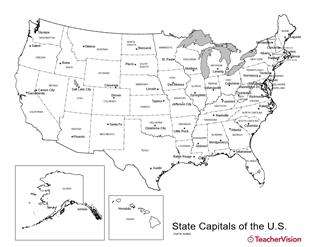 U S Map With State Capitals Geography Worksheet Teachervision