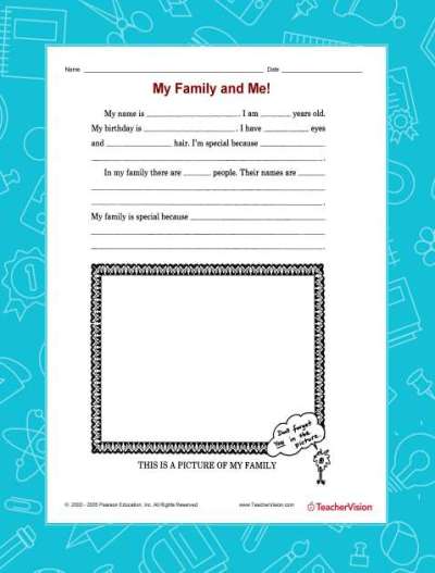 Printable activity for a unit on families