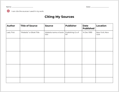 a graphic organizer for citing sources 
