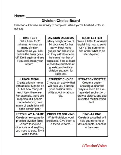 Nine division activities for your classroom
