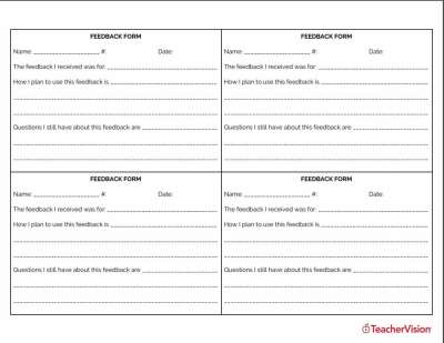 Students use this form to respond to a teacher's feedback 