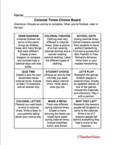 activities to support students to learn about the colonies 