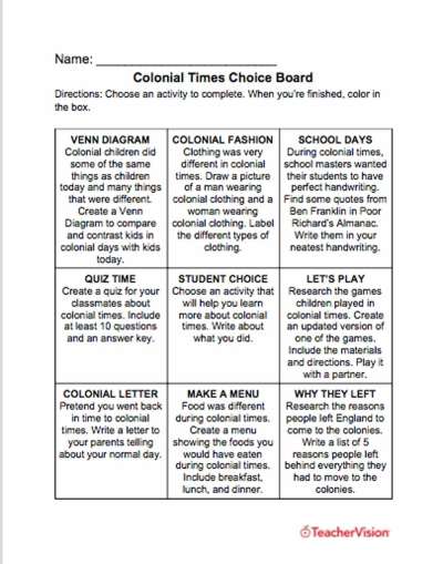 activities to support students to learn about the colonies
