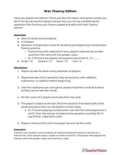 A math fluency game