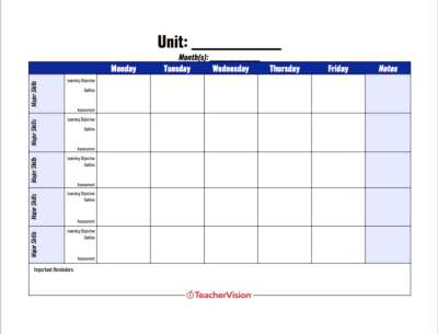 A unit planning template for teachers
