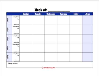 Free Daily Lesson Plan Template from www.teachervision.com