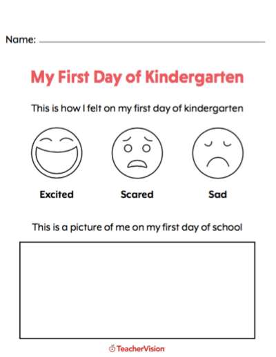 A handout for kindergartners to identify how they feel on the first day of school. 