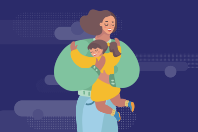 Illustration of a teacher with her daughter