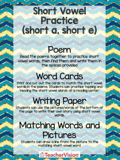 Short a and Short e Practice Activity Packet