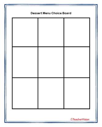 Dessert Menu Customizable Choice Board