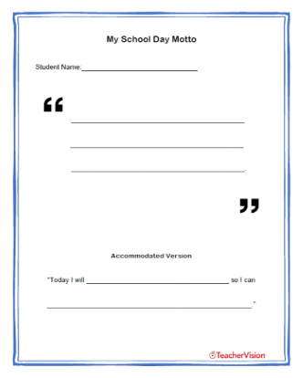 My School Day Motto Activity