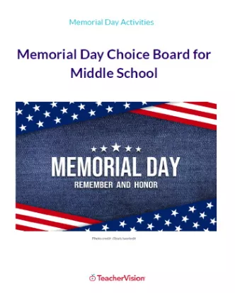 Memorial Day Choice Board for Middle School