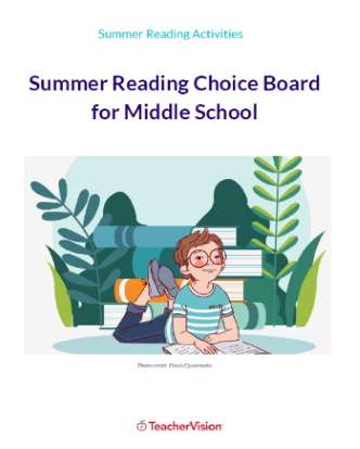 Summer Reading Choice Board for Middle School