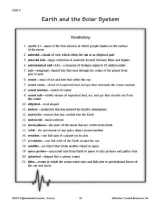 Solar System Vocabulary Crossword Worksheet for 5th Grade Science
