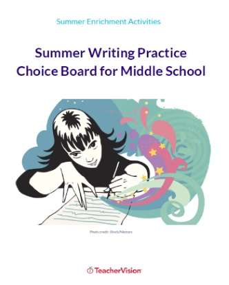 Summer Writing Practice Choice Board for Middle School