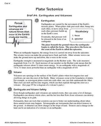 Plate Tectonics Vocabulary Worksheet for 6th Grade Science