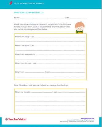 Emotional Self-Regulation Skills Student Reflective Writing Activity