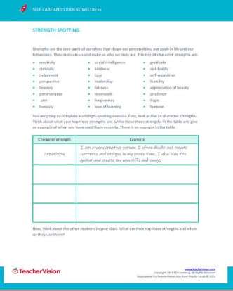Strength Spotting Social Emotional Learning Self-Inventory Activity