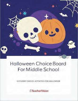 Halloween Writing, Reading, and Crafts Choice Board for Middle School