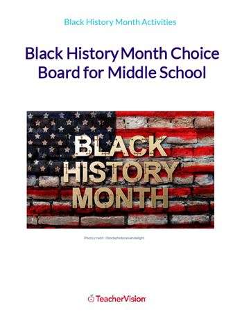 Black History Month Choice Board for Middle School