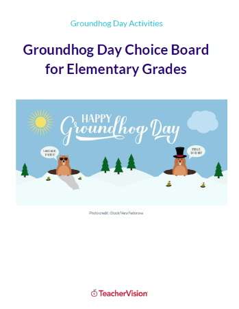 Groundhog Day Math and Writing Choice Board for Elementary Grades
