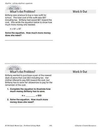 Algebra Daily Math Warm-Ups and Answer Key Grade 5-7