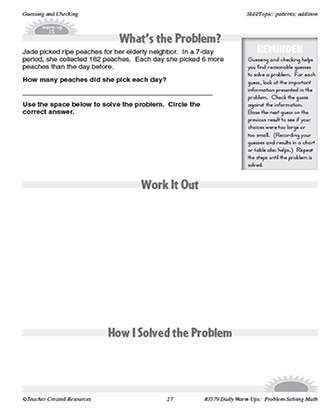 Guessing and Checking Daily Math Warm-Ups and Answer Key Grade 4-6