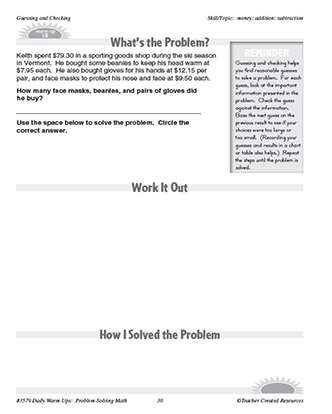 Guessing and Checking Daily Math Warm-Ups and Answer Key Grade 4-6