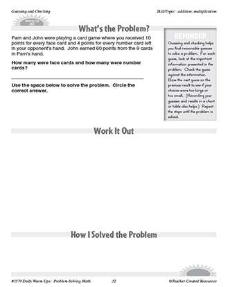 Guessing and Checking Daily Math Warm-Ups and Answer Key Grade 4-6