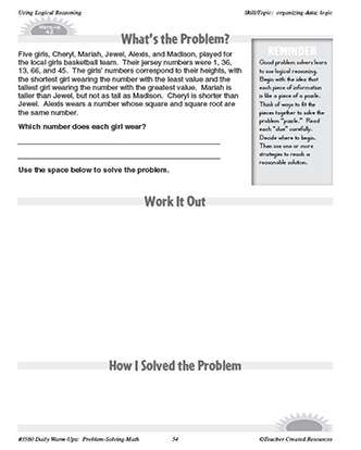 Using Logical Reasoning Daily Math Warm-Ups and Answer Key Grade 5-7 