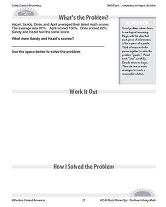Using Logical Reasoning Daily Math Warm-Ups and Answer Key Grade 5-7 