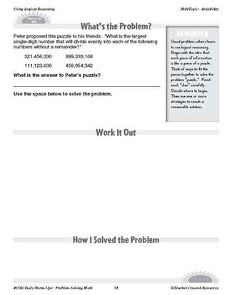 Using Logical Reasoning Daily Math Warm-Ups and Answer Key Grade 5-7 