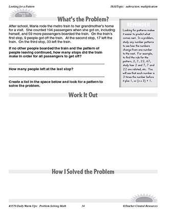 Looking for a Pattern Daily Math Warm-Ups and Answer Key Grade 4-6