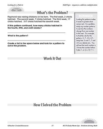 Looking for a Pattern Daily Math Warm-Ups and Answer Key Grade 4-6