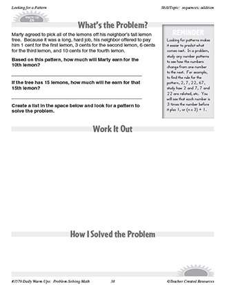 Looking for a Pattern Daily Math Warm-Ups and Answer Key Grade 4-6
