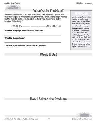 Looking for a Pattern Daily Math Warm-Ups and Answer Key Grade 4-6