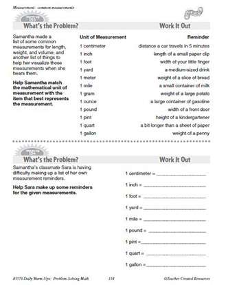 Measurement Daily Math Warm-Ups and Answe Key Grade 4-6