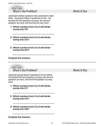 Number and Operations Daily Math Warm-Ups and Answe Key Grade 4-6