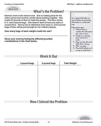 Creating an Organized List Daily Math Warm-Ups and Answer Key Grade 4-6