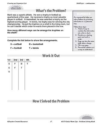 Creating an Organized List Daily Math Warm-Ups and Answer Key Grade 4-6