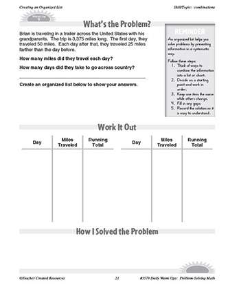 Creating an Organized List Daily Math Warm-Ups and Answer Key Grade 4-6