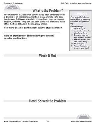 Creating an Organized List Daily Math Warm-Ups and Answer Key Grade 5-7