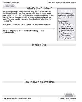 Creating an Organized List Daily Math Warm-Ups and Answer Key Grade 5-7