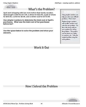 Using Simpler Numbers Daily Math Warm-Ups and Answer Key Grade 5-7